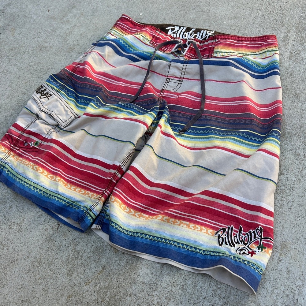 Billabong Board Shorts 34 Multicolor Baja Serape Stripe Vintage Y2K Surfer